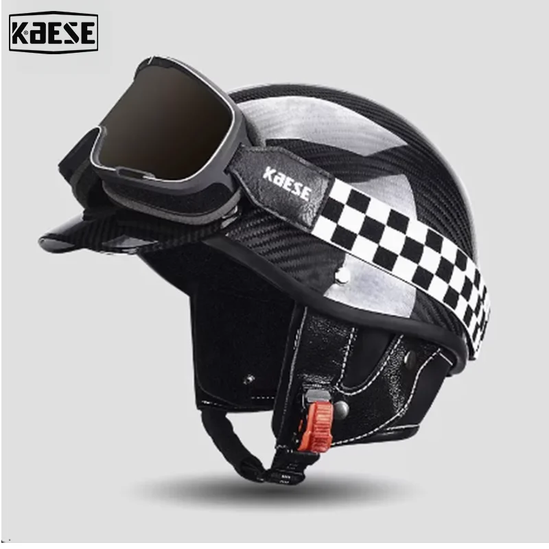 

DOT small helmet body retro carbon fiber half helmet Lightweight cruise pedal motorcycle fiberglass reinforced plastic helmet