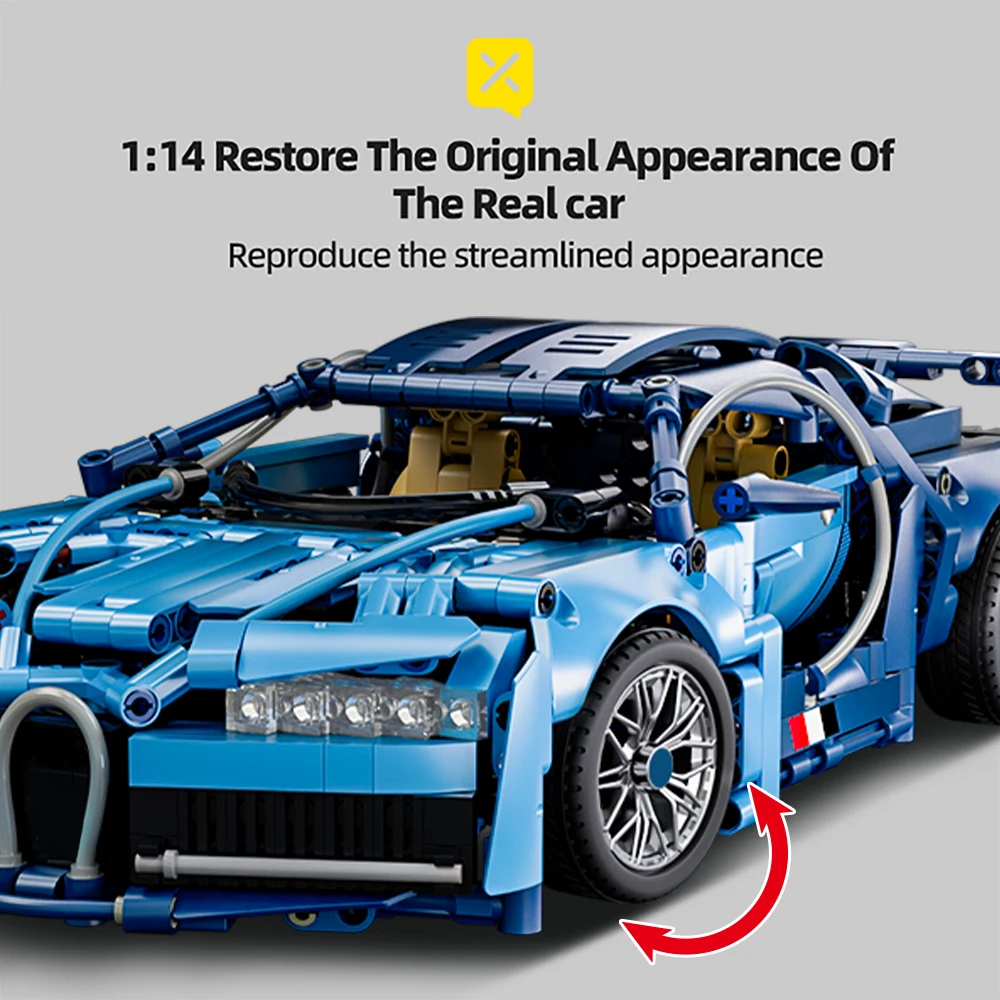 1:14 Blue Bugatti Car 1144PCS Building Blocks and Toy Construction Model Set for Kids Adults Christmas Easter Or Halloween Gift