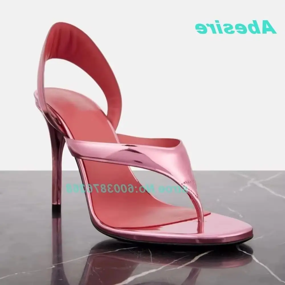 Clip Toe Stiletto Heels Slip-On Women's Slippers Mint Green Metallic Faux Leather Mulesy2K Daily Party Nightclub Shoes