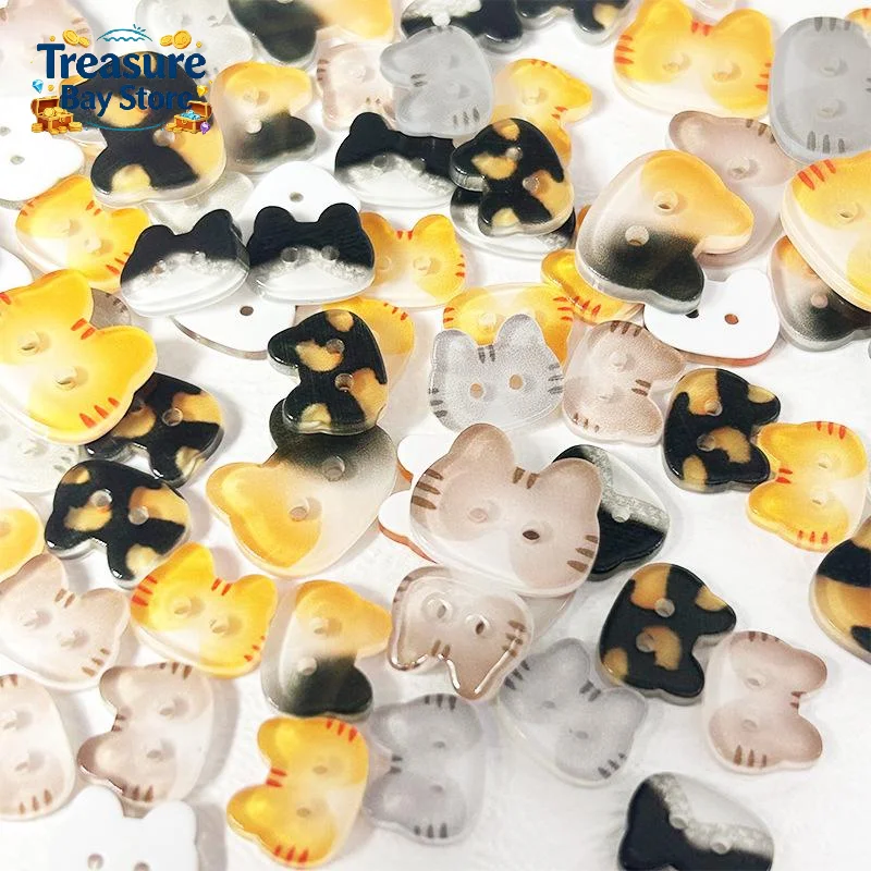 20Pcs Cute Cartoon Cat Resin Buttons, 12/17mm Two-eye Colourful Cat Buttons For DIY Kids Clothes Hats Socks Craft Decoration