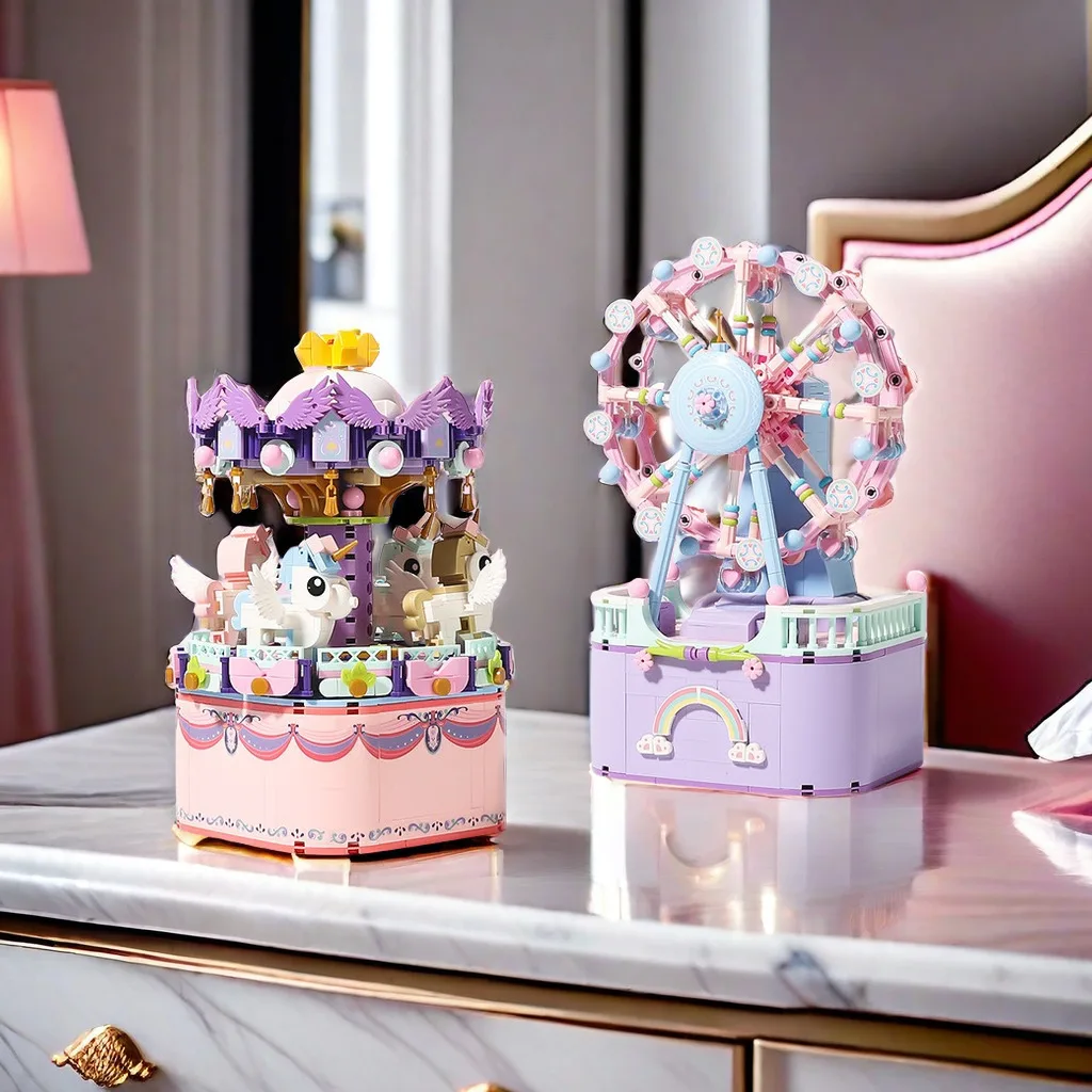 

Ferris wheel music box building blocks carousel creative assembling toys for girls gifts