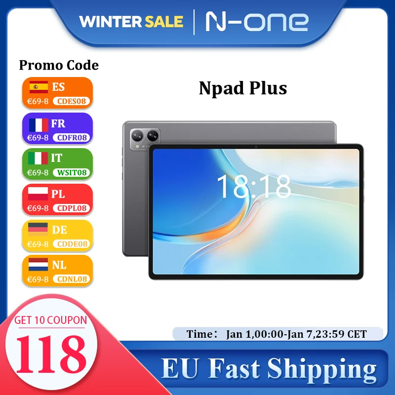 N-ONE NPad Plus Tablet Android 13 10.4 inch 8GB RAM 128GB ROM 2000*1200 FHD IPS MT8183 8 Cores 5+13MP Camera Dual WIFI BT5.0