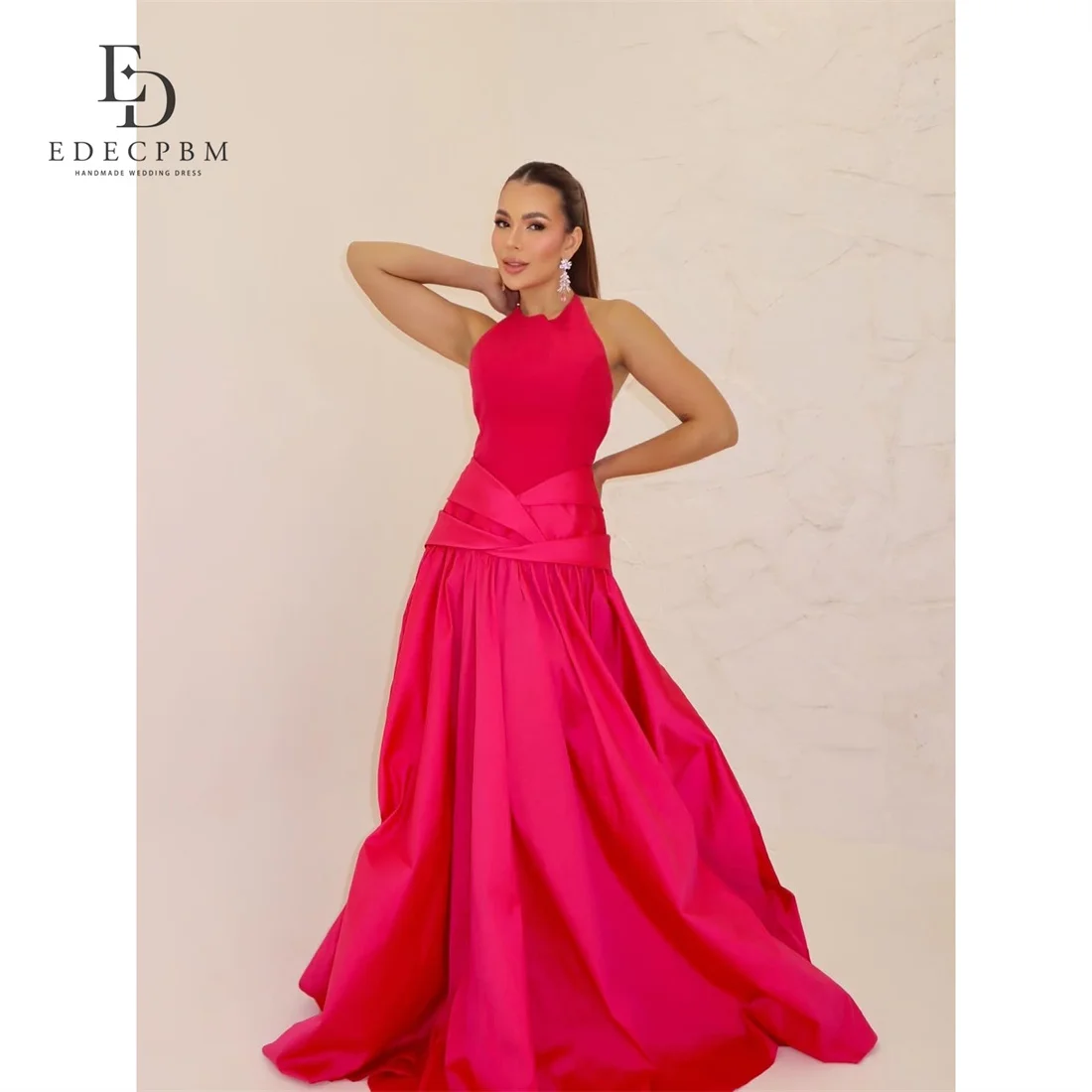 EDECPBM Satin High Pink A-Line Evening Dress 2026 Prom Dress Glamourous Formal Evening Draped Customized Robes de Soirée