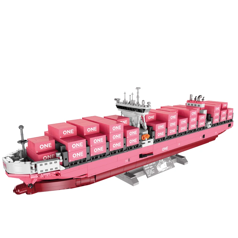 DIY 3D Ziegel-Puzzle Rosa Frachtschiff Container-Boot Bausatz Modell-Schiffsmodelle MOC Bausteine Spielzeug DIY Modell Erwachsenen-Urlaubsgeschenke 1446 Teile
