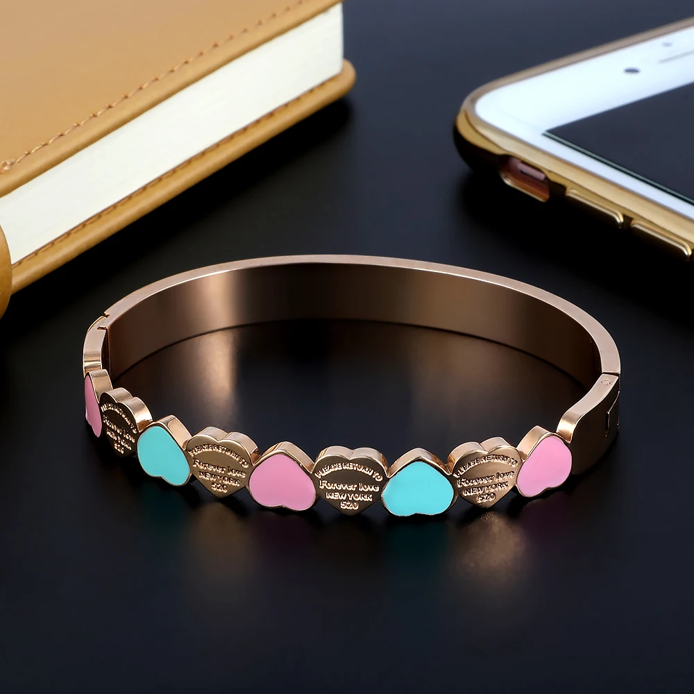 New  Fashion Heart Shape Charm Cuff Bangles Stainless Steel Luxury Wristband Wedding Women Female Jewelry Gift