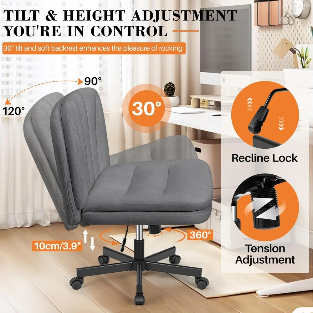 كرسي فيليكس كينج كريسس مع عجلات، كرسي مكتب بأرجل متقاطعة، كرسي مكتب واسع بدون ذراعين مع طبقتين من المخمل المريح #5