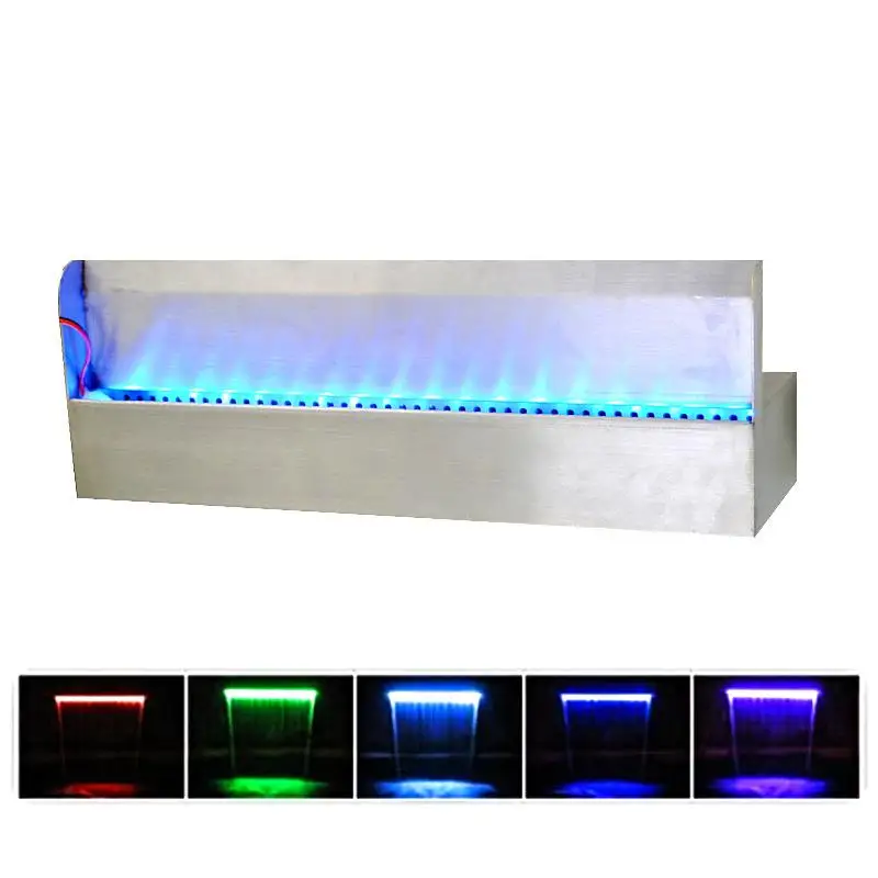 Stainless Steel Swimming Pool Waterfall Fountain with LED Colorful Water Curtain for Garden Rockery Outdoor Water Landscape Deco