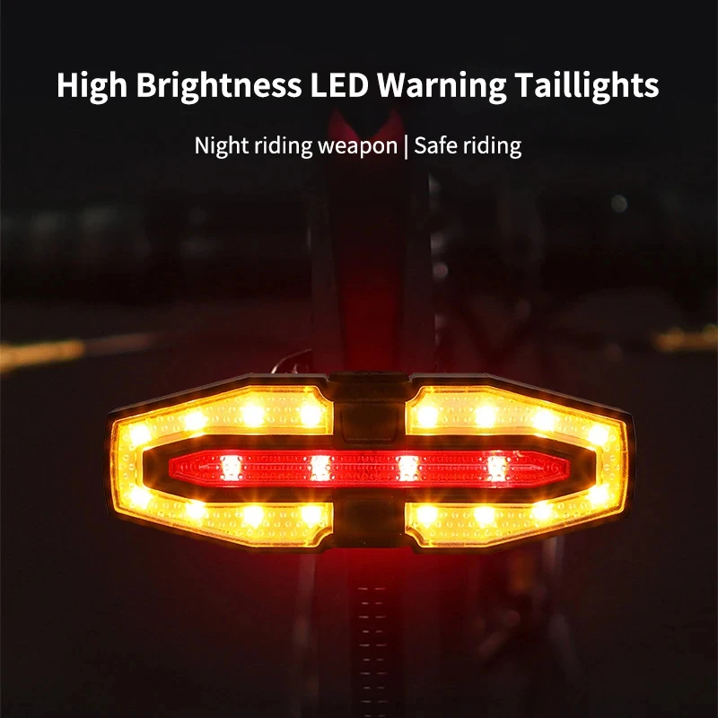 USB Rechargeable Bike Taillight Turn Signal Brake Warning Light Waterproof Remote Control Bicycle Rear Light Cycling Safet