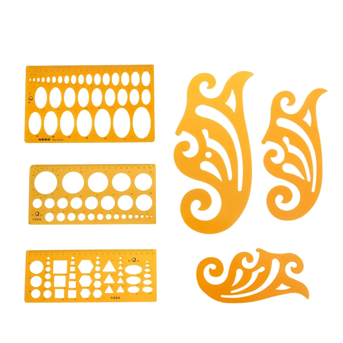 

6Pcs Drawing Template Curve Rulers Set Transparent Orange Various Shapes Circles Oval Squares Triangles