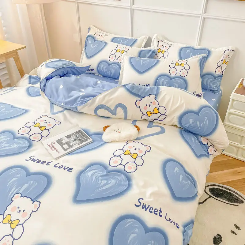 Cute Carrot Duvet Cover Set Flat Sheet Pillowcases Bear Dinosaur Ins New Kids Adult Fashion Gift Single Queen Bedding Linen