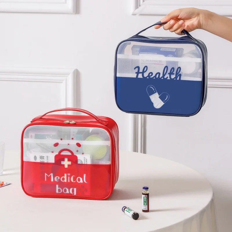 مجموعة أدوية شفافة مقاومة للماء ، مجموعة الإسعافات الأولية المحمولة للسفر ، حقيبة تخزين الأدوية المنزلية ، سعة كبيرة