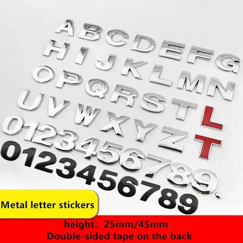 

3D Metal DIY Letters Alphabet Emblem Numbers English Labeling Car Trunk Logo Sticker Digital Decal Badge Accessories Motorcycle