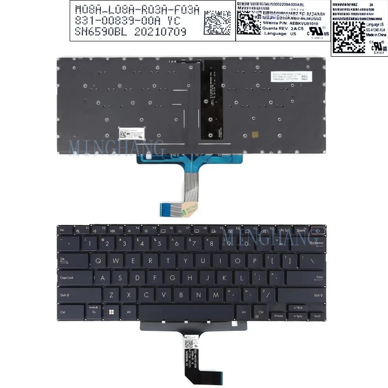 M   US Laptop Keyboard for ASUS UX393 Black with Backlit