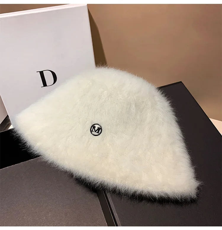 Korea Designer M Eimer Hut Frau Warme Plüsch Angola Kaninchen Fell Hut Dame Herbst Winter Ins Mode Becken Hut Retro Flauschigen Panama – Detail 6