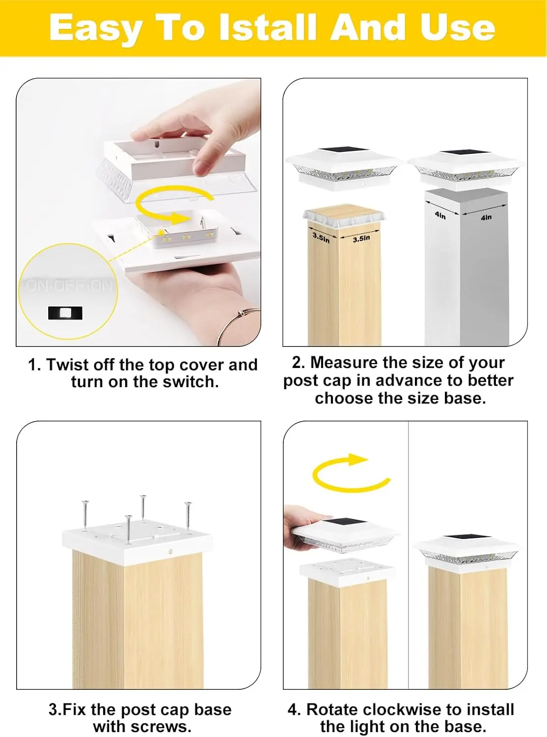 2pcs Solar Post Lamp 3000K 6000K Outdoor Garden Fence  Pillar Head Light For Villa Gate Landscape Decoration IP65 Column Lamp