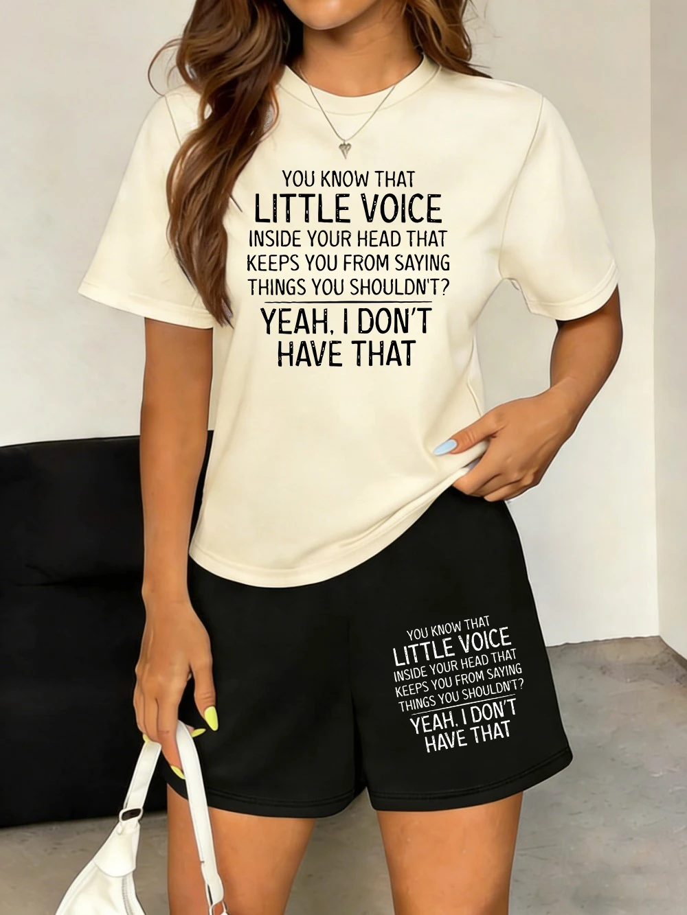 

I Speak Without Restraint Prints Tops Shorts Womens Basic Two Pieces Set T-Shirts Pants Summer High Waisted Oversized Clothes