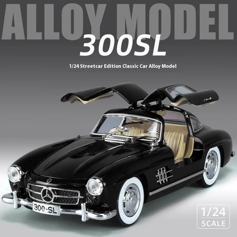 

1/24 Benzs 300SL модель автомобиля из сплава, литая под давлением металлическая игрушка, классические транспортные средства, модель автомобиля, имитация звука, свет, коллекция, детские подарки