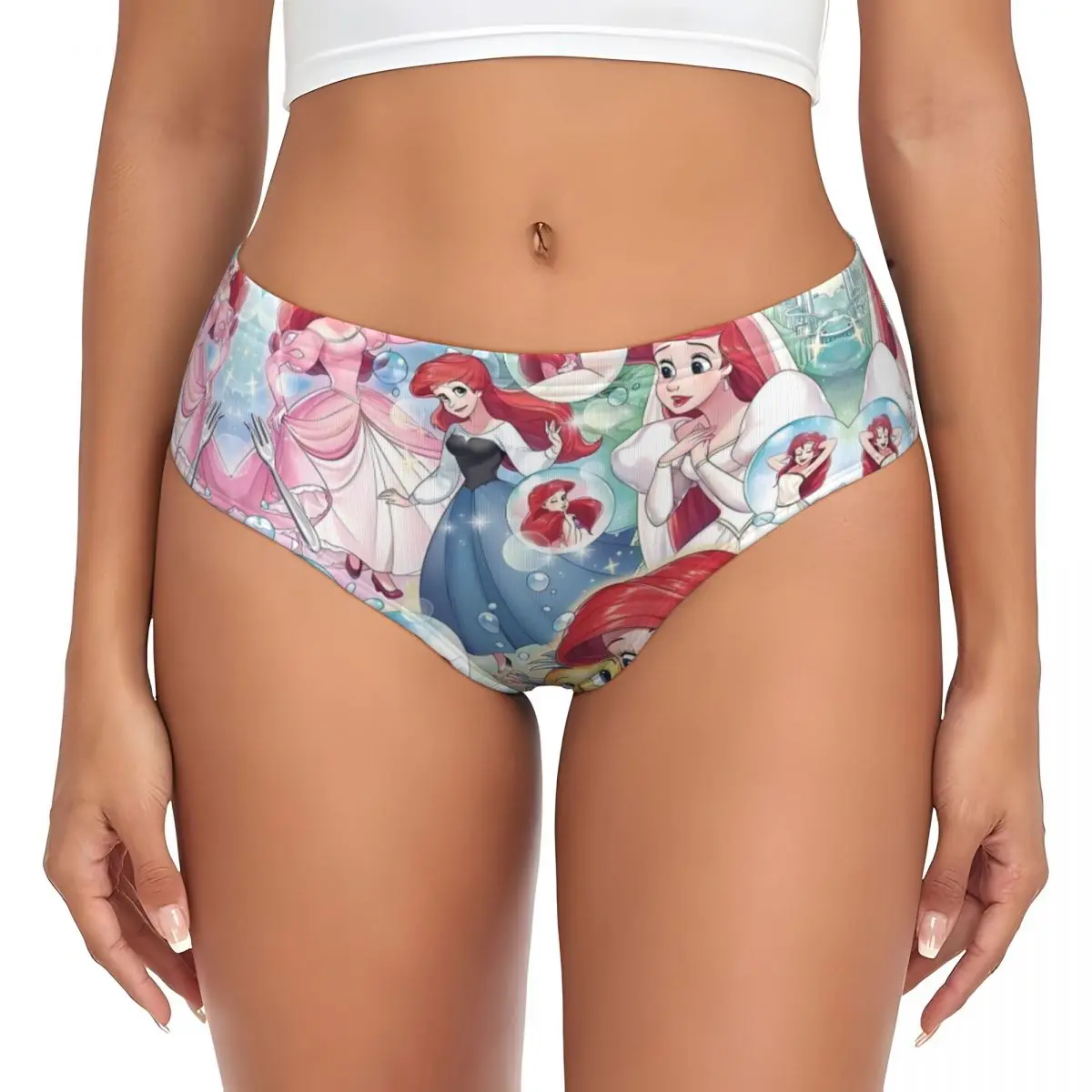 ملابس داخلية نسائية مخصصة بحورية البحر الصغيرة ملصق فني سراويل داخلية قصيرة تسمح بمرور الهواء
