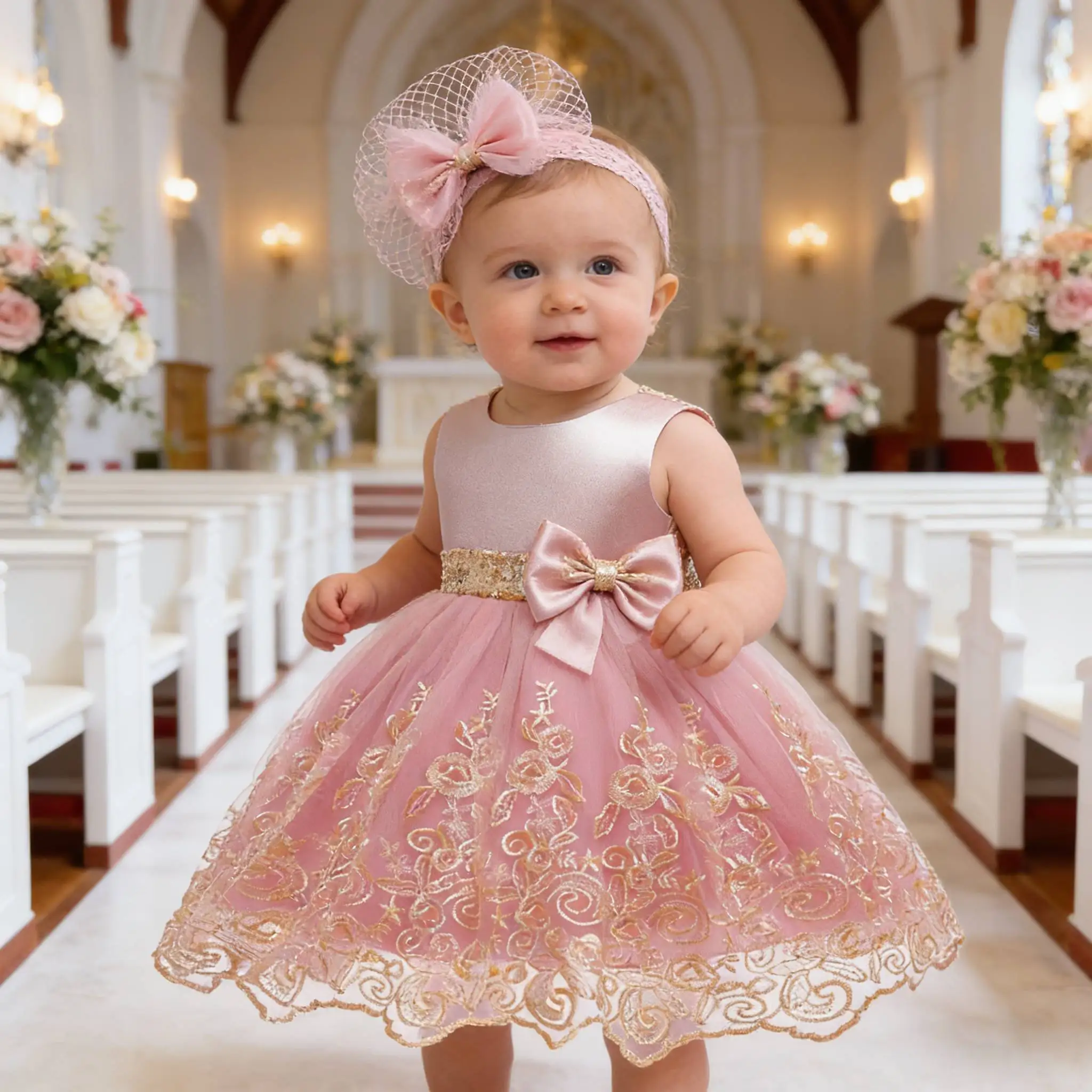 

Платье для крещения девочки, элегантное кружевное праздничное платье с повязками на голову, свадебное платье для выступлений, одежда для новорожденных на крещение 2026