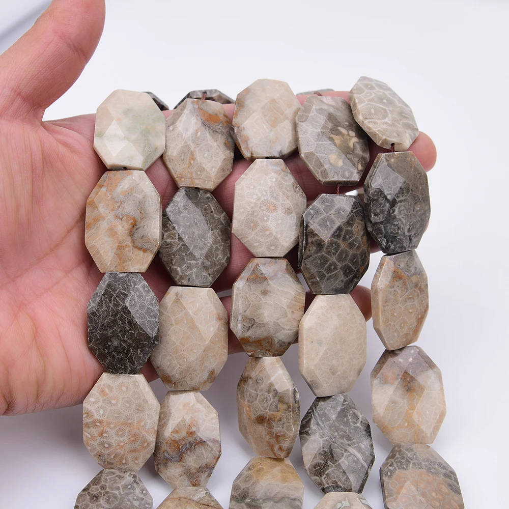 APDGG Large Natural Gray Coral Jaspers Chrysanthemum Stone Cutting Slice Focus Pendant Loose Beads 16'' Jewelry DIY