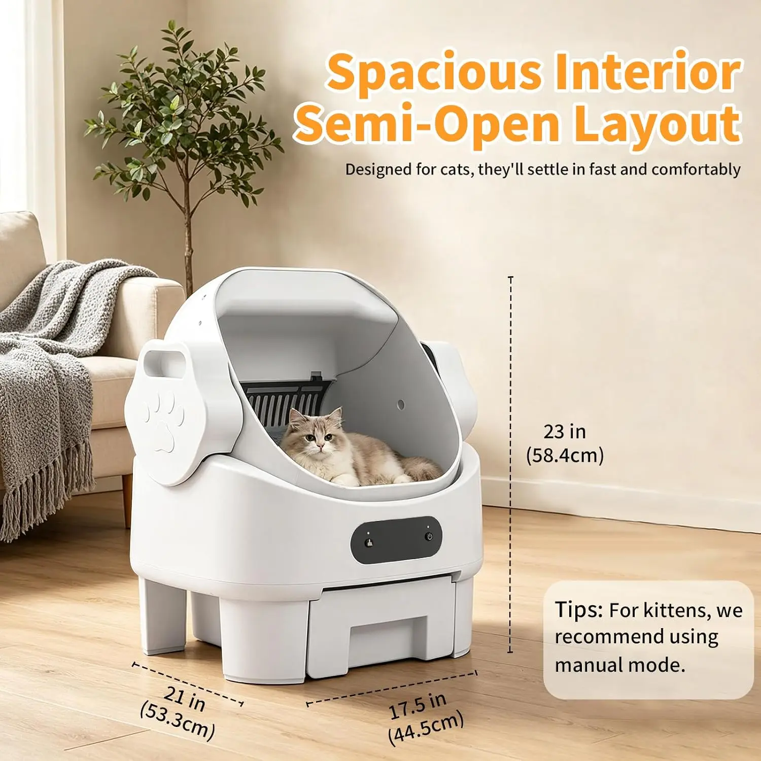 Self Cleaning Auto Litter Box Enclosure, Open-Top, Multiple Cats