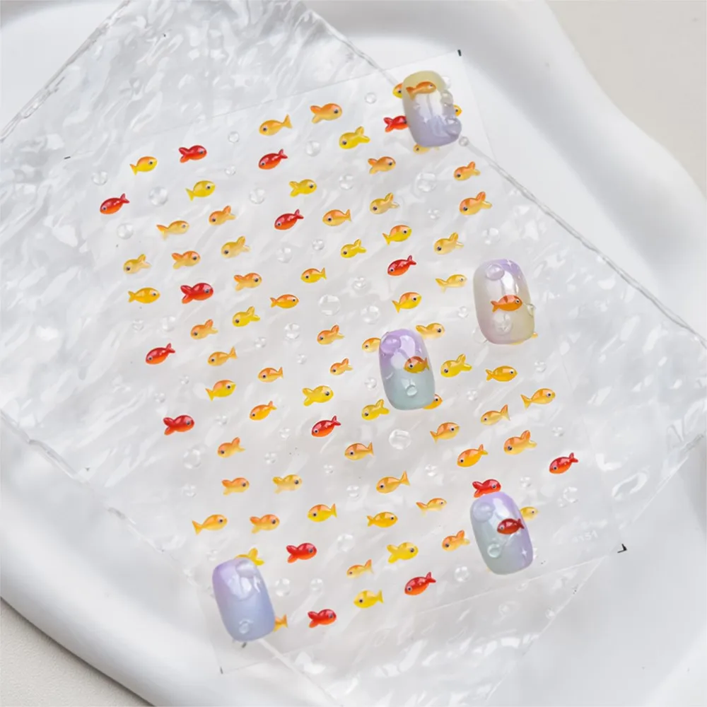 1pcs 5D Embossed Jelly Little Red Fish Nail Art Stickers Cute Bubble Goldfish Koi Nail Decals Self-Adhesive Maincure Supplies *5