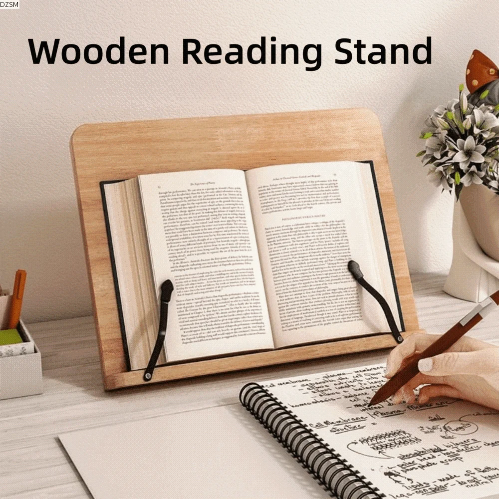 Adjustable Angle Book Holder Tray Foldable with Clip Wooden Reading Stand Multi-Position Support 8 Modes Cookbook Bracket