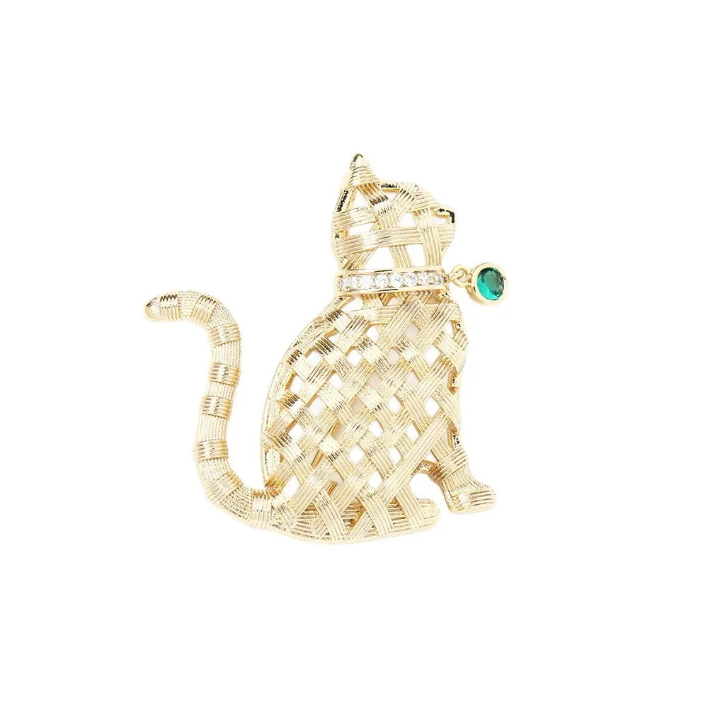 Design Sense Compilation Gold Kitten Brooch Cute Versatile Delicate Diamond-encrusted Animal Pet Cat Pin Women's view 5
