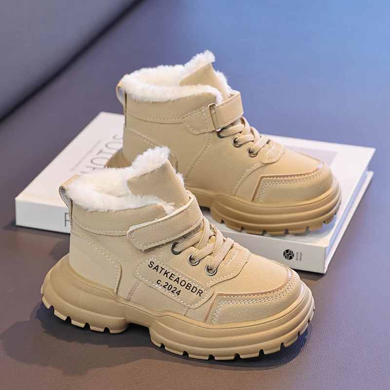 

Зимние детские ботинки для мальчиков и кашемировые утепленные зимние ботинки, нескользящие уличные ботинки для девочек, студенческая обувь, походная обувь