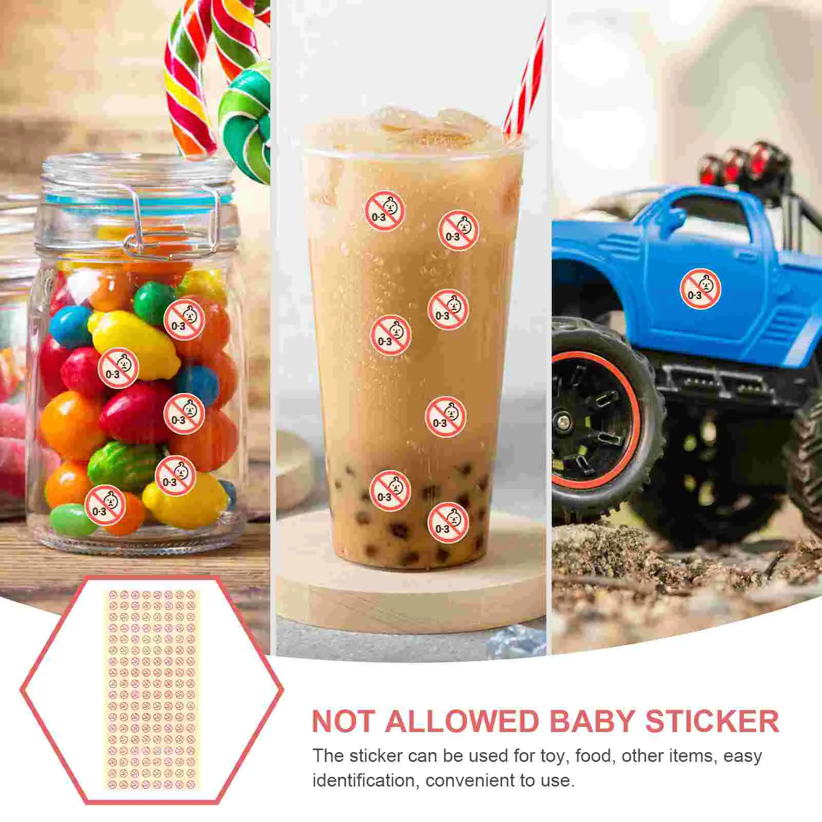 Colorful 0-3 Year Old Baby Prohibited Label Self-adhesive Toy Food 1000pcs (0-3 Years Old) Not Allowed Sticker for Labels