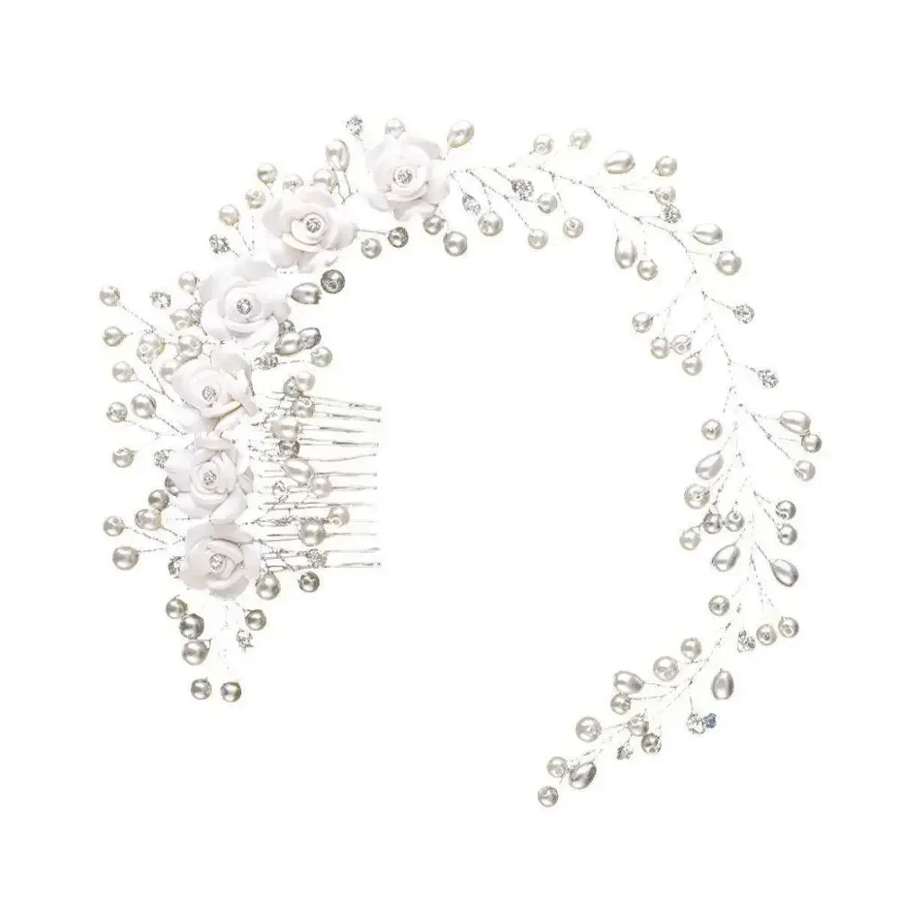 Accessori per capelli da sposa in cristallo da sposa, fascia per capelli con perle, fascia per capelli fatta a mano, perline, decorazione, pettine per capelli per le donne