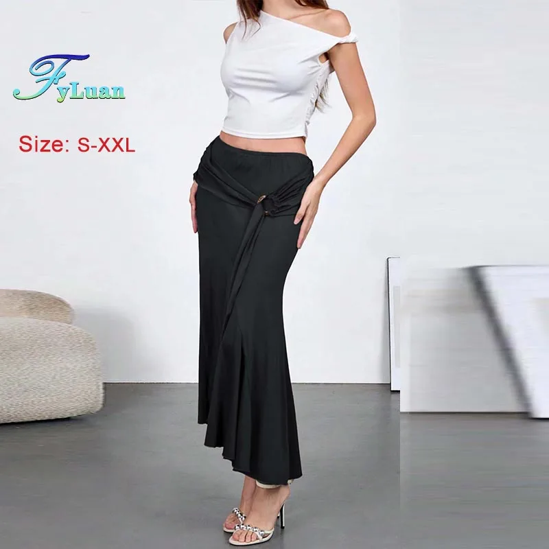 Nowa damska asymetryczna spódnica 2026, czarna, seksowna, z wysokim stanem, wyszczuplająca, długa spódnica, modna odzież uliczna, vintage, damska, codzienna spódnica maxi.