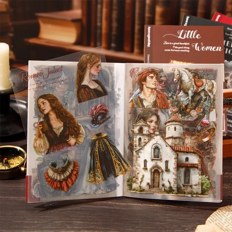 1pack/3pack Classic Literature Collection Handbook Series Literary Story Theme Sticker Book Character Collage 6 Designs