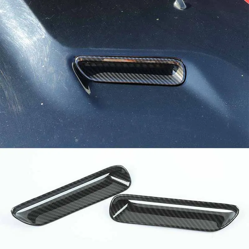 1 Pair Carbon Fiber Style Car Front Hood Scoop Air Vent Bezel Cover Trim Fit For Dodge Challenger 2014 2013 2012 2011 2010 2009