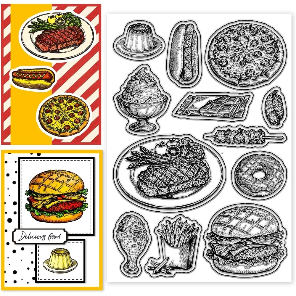 Klare Stempel mit Lebensmittelmuster, Stempelsiegel für DIY-Scrapbooking und Kartenherstellung, Papierhandwerk, Dekor, 6,3 × 4,3 Zoll