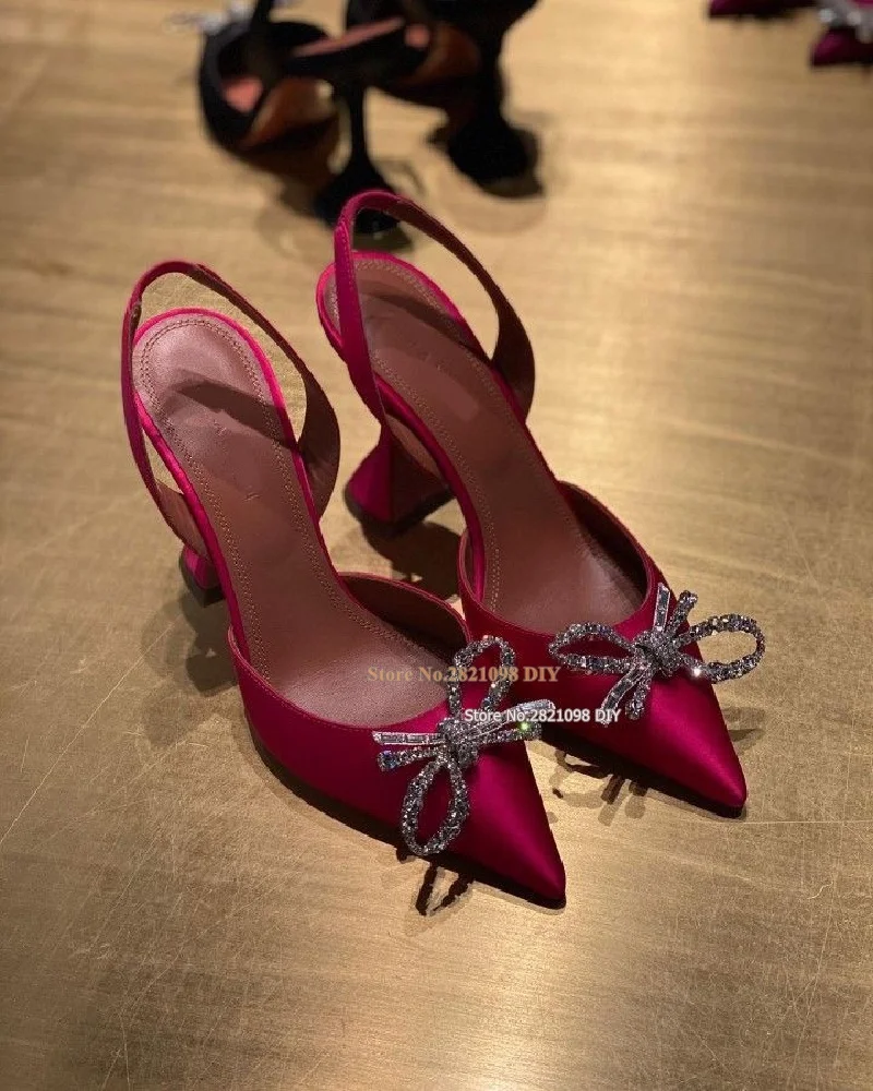 

Dazzling Diamante Bowtie Pointy Toe Sculptural Heel Slingback Pumps High Heel Dress Shoes Women Thin High Heels Pointed Shoes