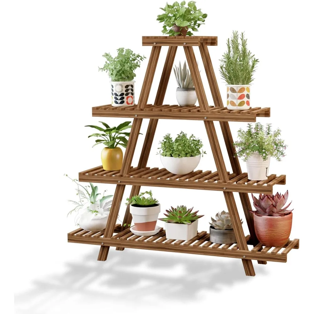 

4 Tire Plant Stand, Indoor Outdoor 12 Potted Tall Wooden Plant Stand for Living Room Corner Balcony Courtyard Garden