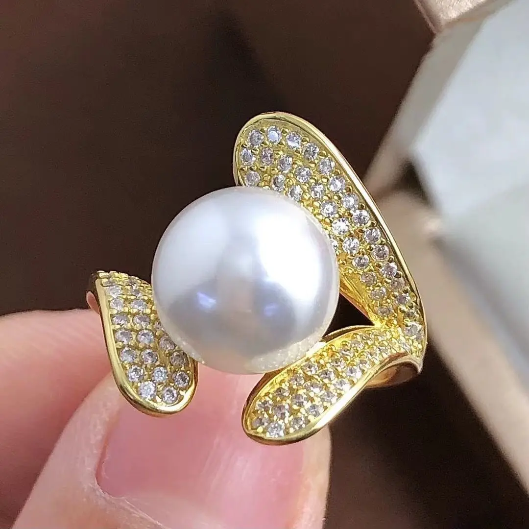 Gorgeous 9-10mm South Sea Round White Pearl Ring 925s