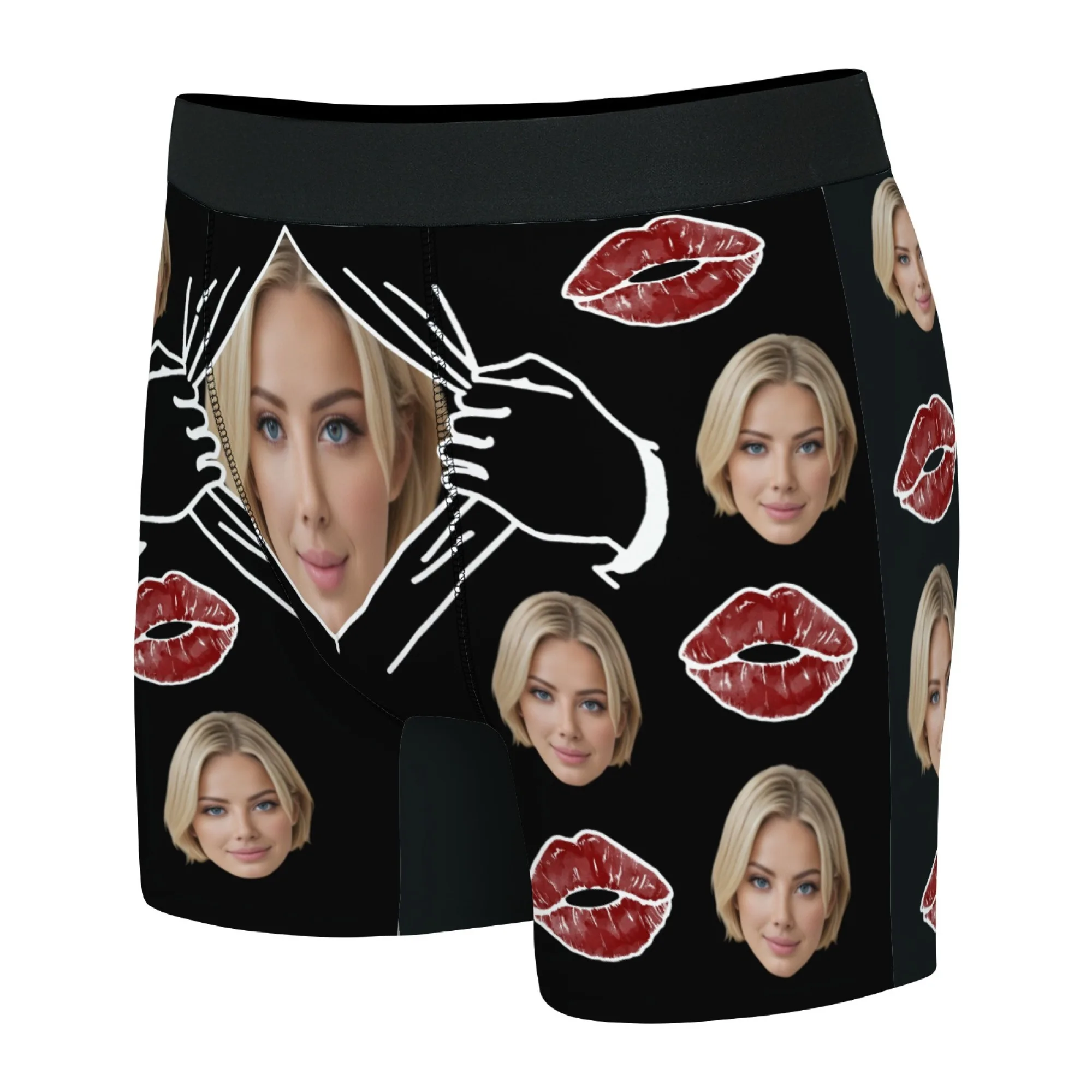 Personalized Face Photo Underwear lips print Boxer Briefs Custom Men Valentine's Day Gift For Husband Anniversary Gift for Dad view 3
