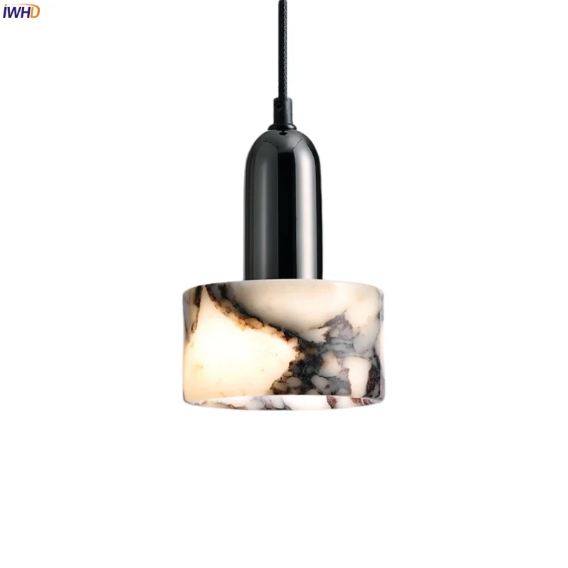 

IWHD Bulgari Marble LED Pendant Lights Fixture Bedside Cafe Living Room Kitchen Loft Iron Socket Hanging Lamp Lighting Luminaire