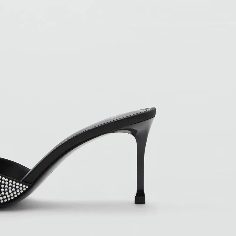 حجر الراين مصمم الكعوب النعال النساء 2026 جديد المفتوحة تو الشرائح الإناث فستان كاجوال لامعة فاخرة صندل كعب عالٍ النساء #5