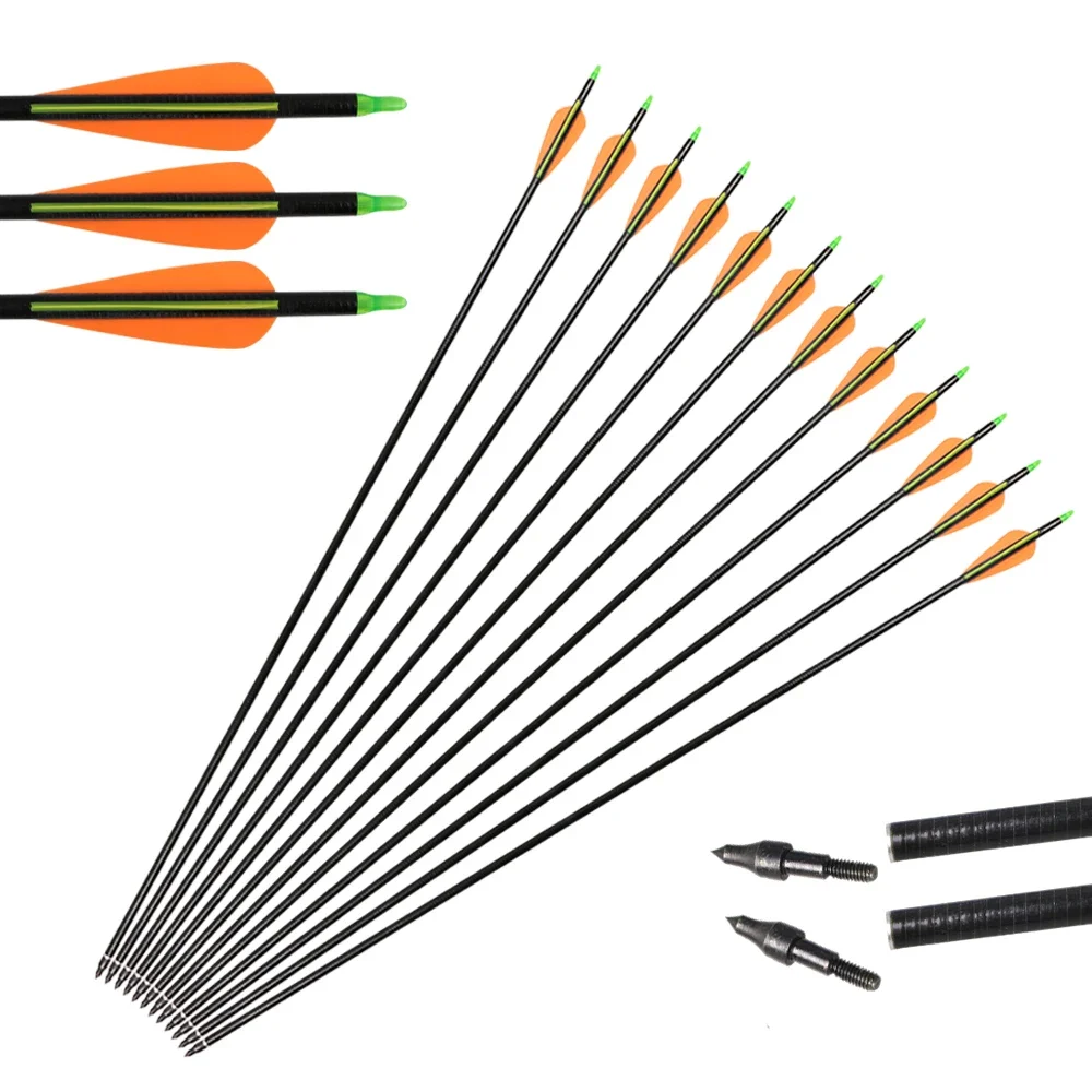 6/12/24pcs 32'' Fiberglass Arrows Spine600-650 Hunting Arrow for Compound Recurve Bow Archery Shooting and Hunting