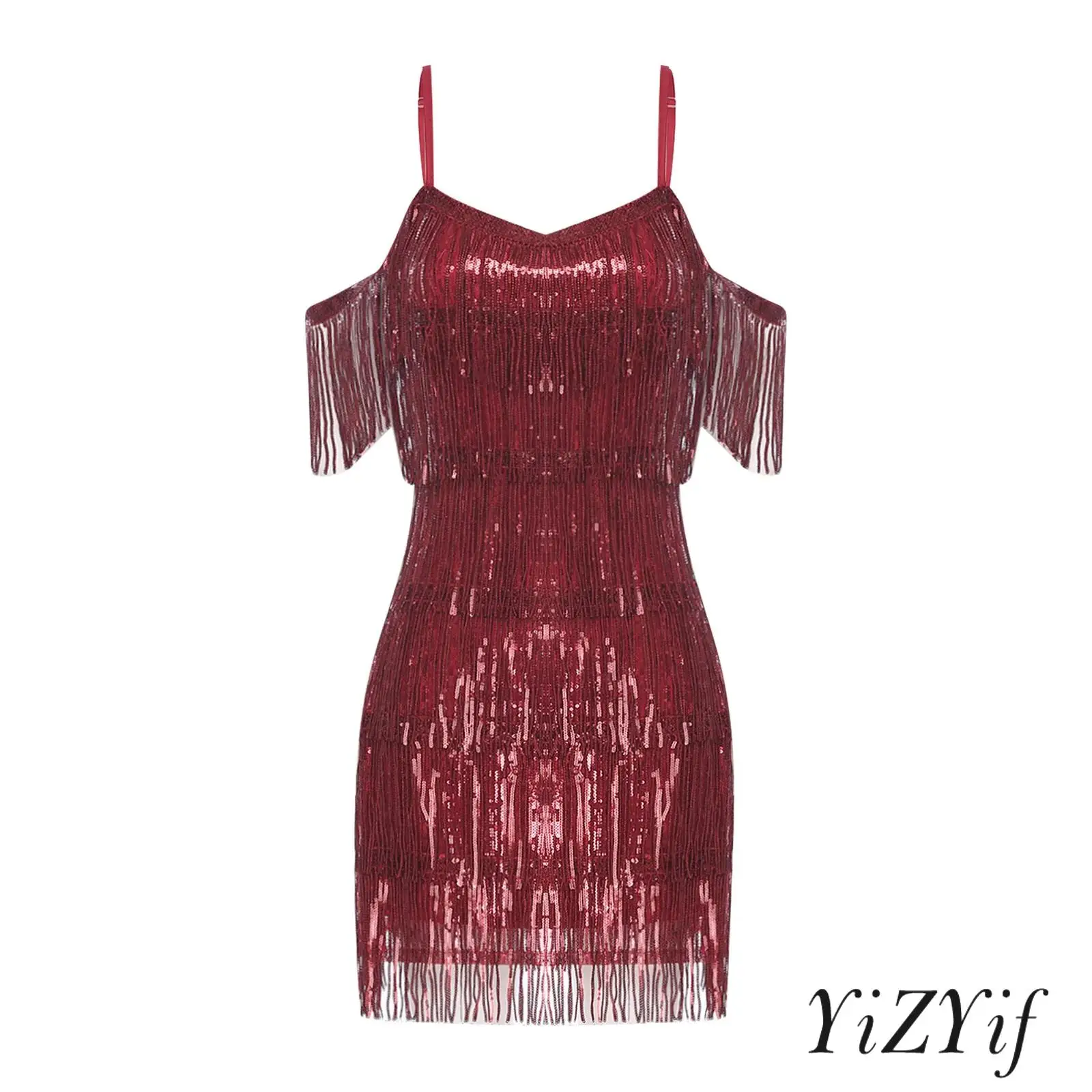 

Женская сияющая одежда для диско-клуба, женское блестящее платье с блестками и многоуровневыми кисточками на бретелях, платье для танго, одежда для латинских танцев