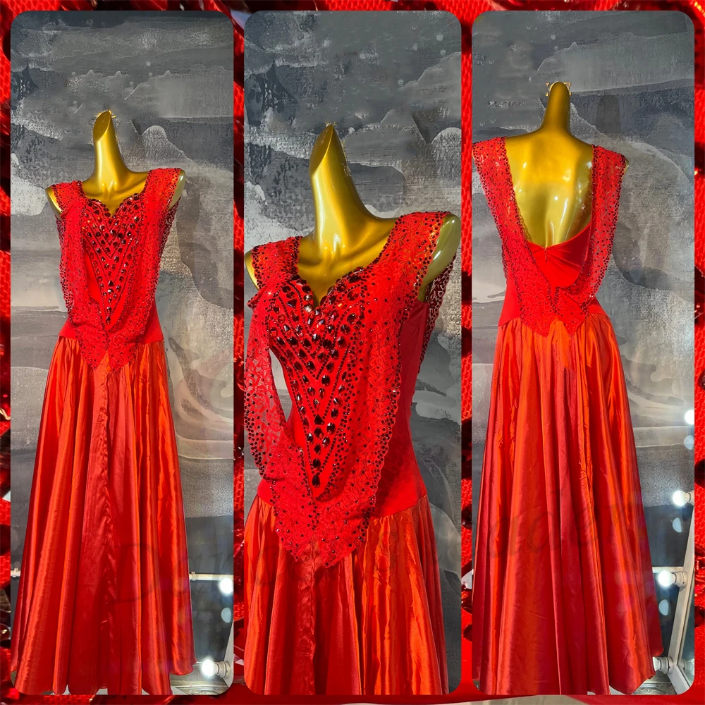Latin Dance AB Stone Female Adult Children High end Customized Red Modern Match Dress Black Pool Samba Dress