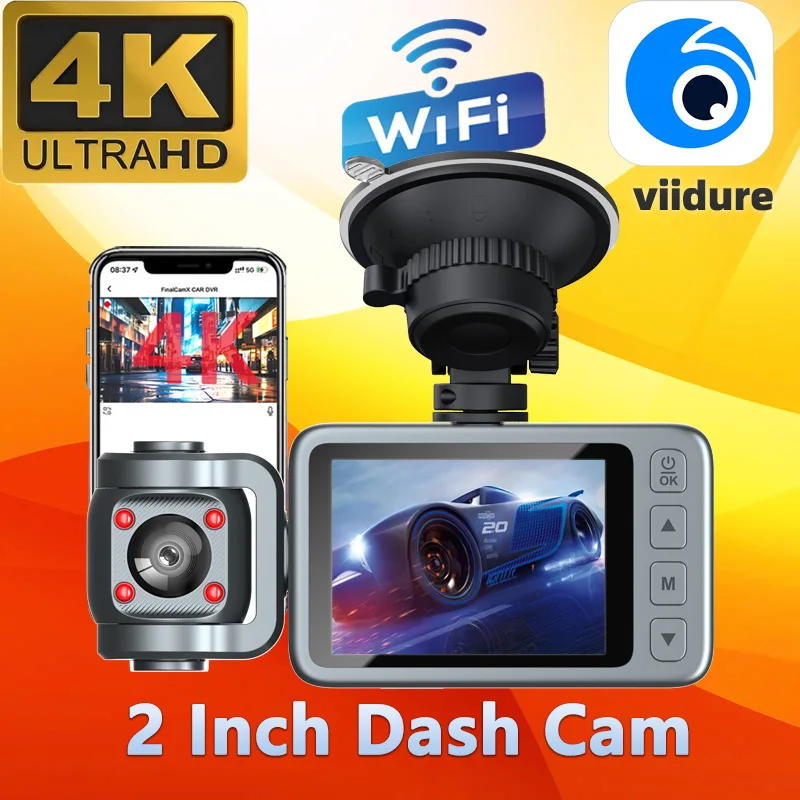 4K WiFi App Control 4K Triple Lens Car DashCam Front 2160P Inside & Rear 720P Night Vision G-Sensor Parking Monitor Video Camera