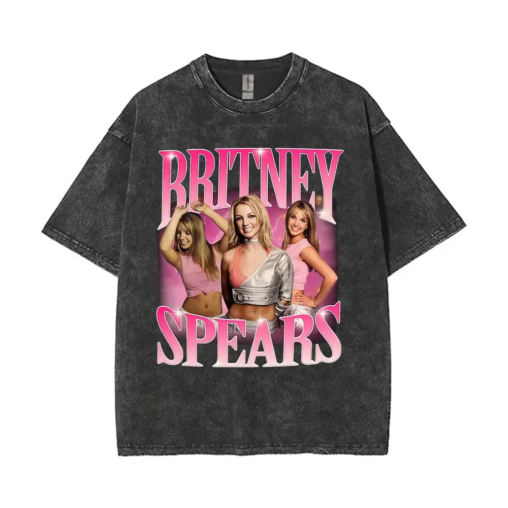 

Britney Spears Death Metal Heavy Vintage Washed T Shirt Men's Women Cotton Casual Short Sleeve Oversized T-shirts Streetwear
