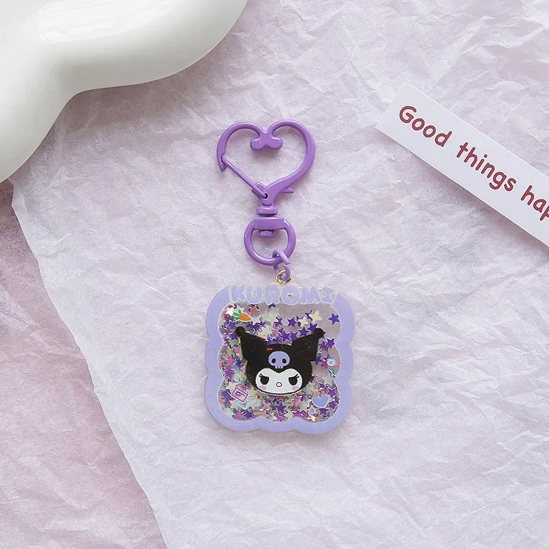 Kawaii Sanrio Kuromi Keychain Anime Cartoon Hello Kitty My Melody Cinnamoroll Cute Quicksand Sequin Glow-in-the Dark Pendant