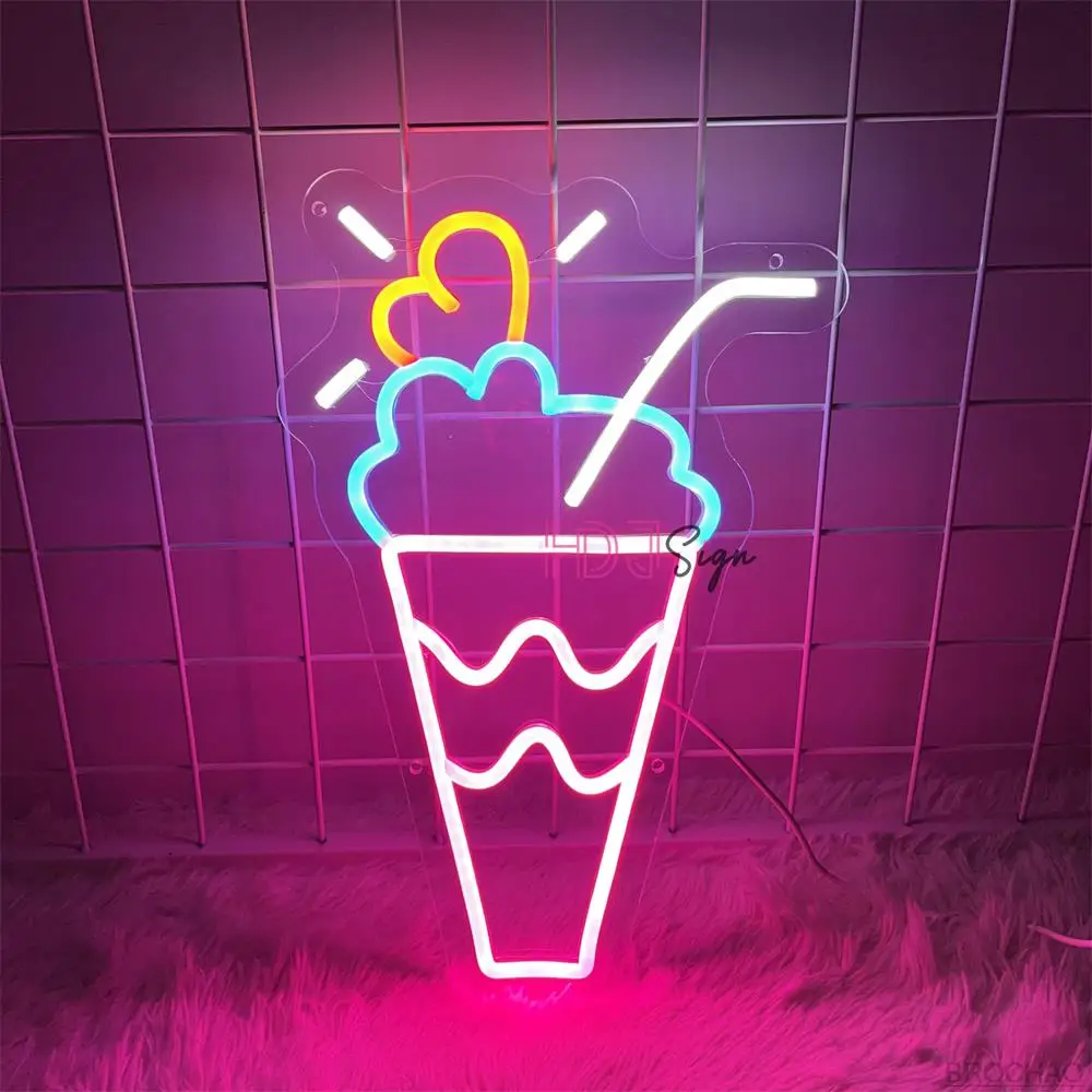 Ice Cream Milkshake Neon Sign Custom led Neon Lights sign For Shop Name Room Decorations Personalized Wall Decor Neon Lamps