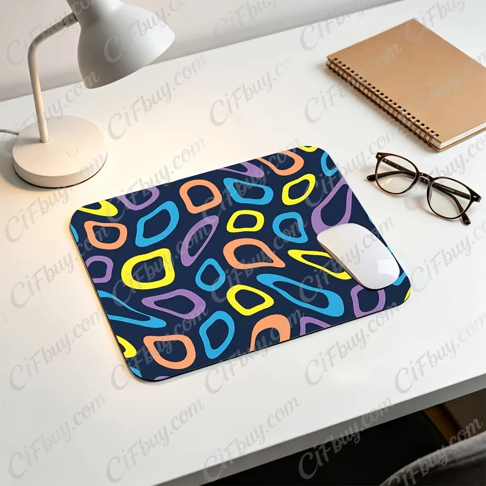 CIFbuy Mouse Pad Small Navy Colorful Irregular Abstract Outline Memphis Color Block Print Smooth Cursor Precise Tracking Non-Sli