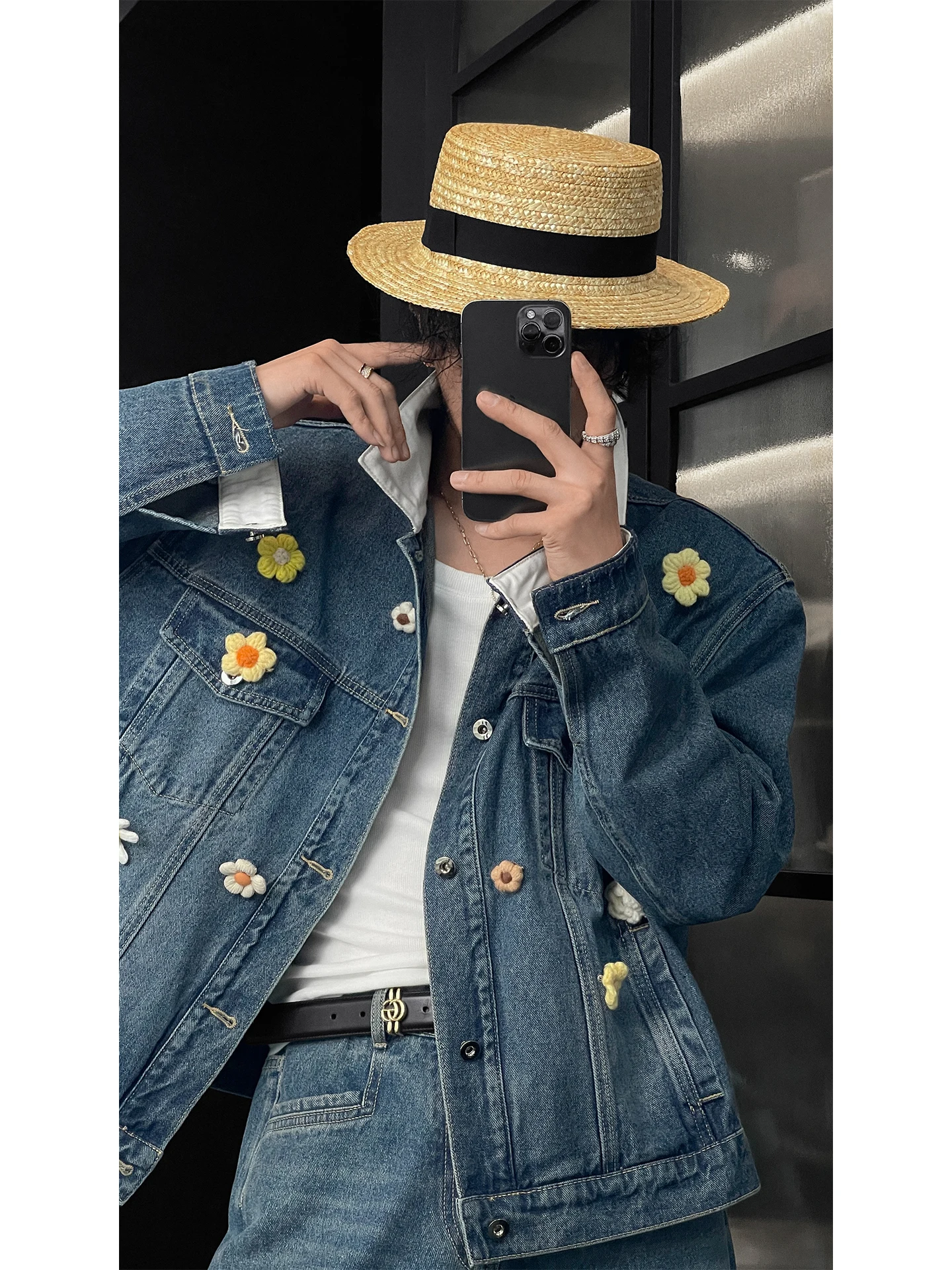 Men's 2025 Autumn New Fashion Two-Piece Sets Stylish 2pcs Elegant 3D Floral Chic Denim Jackets Retro Jeans Men's Long Pants Sets